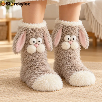 🧦 FLUFFY WOODLAND CRITTER SLIPPER SOCKS - Bunny