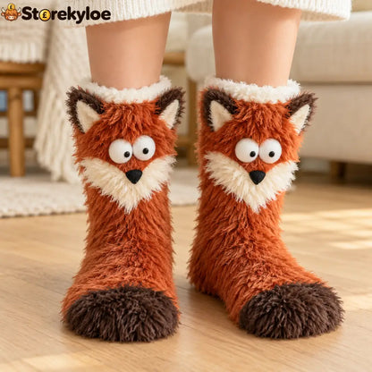 🧦 FLUFFY WOODLAND CRITTER SLIPPER SOCKS - Fox