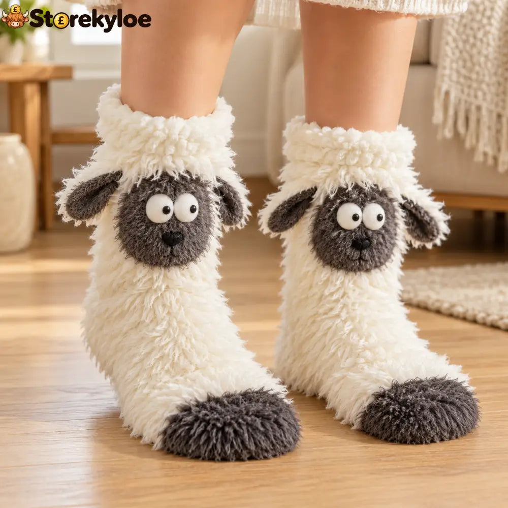 🧦 FLUFFY WOODLAND CRITTER SLIPPER SOCKS - Sheep