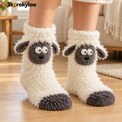🧦 FLUFFY WOODLAND CRITTER SLIPPER SOCKS - Sheep