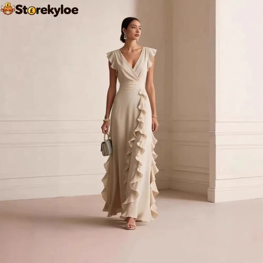 Flutter Sleeve Ruffle Maxi Dress