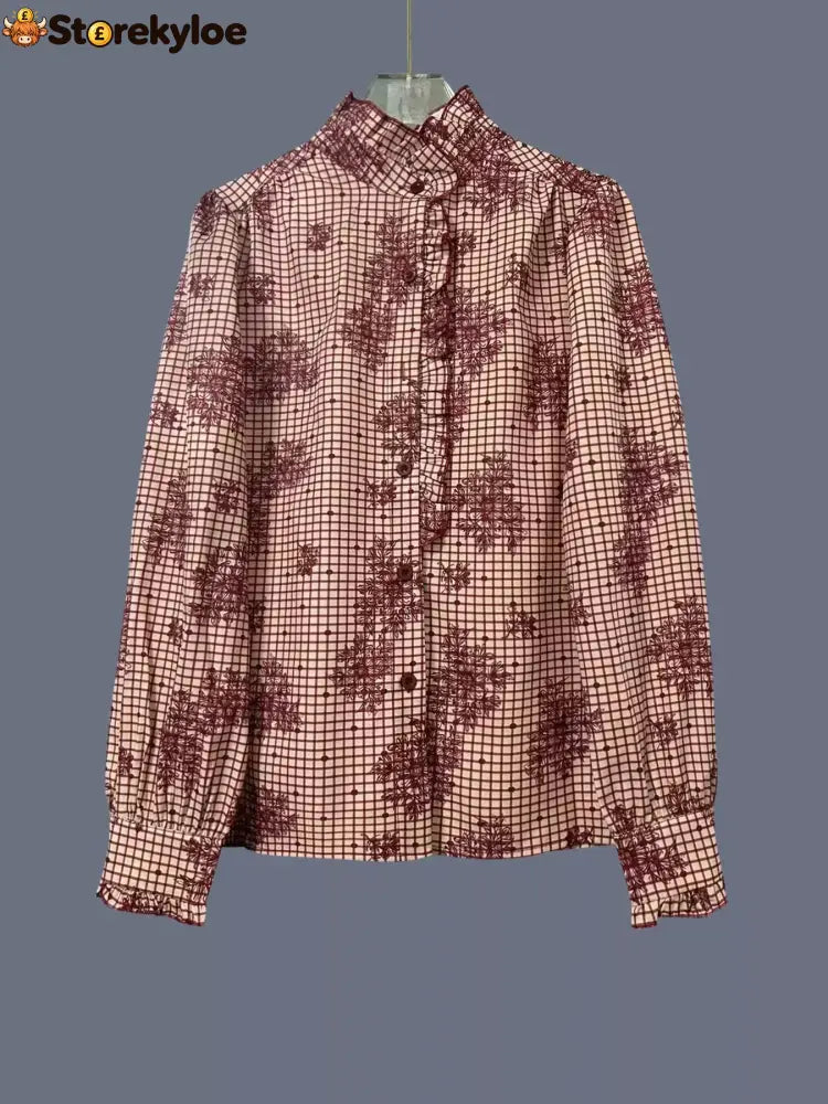 Frill Plaid Button Up Shirt