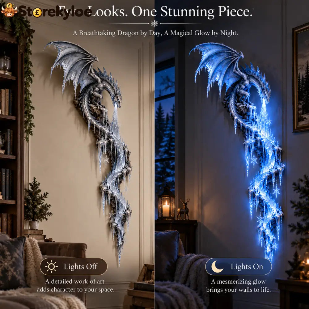 Frostbound Dragon – Illuminated 3D Wall Sculpture ❄️🐉