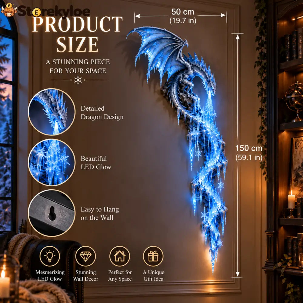 Frostbound Dragon – Illuminated 3D Wall Sculpture ❄️🐉