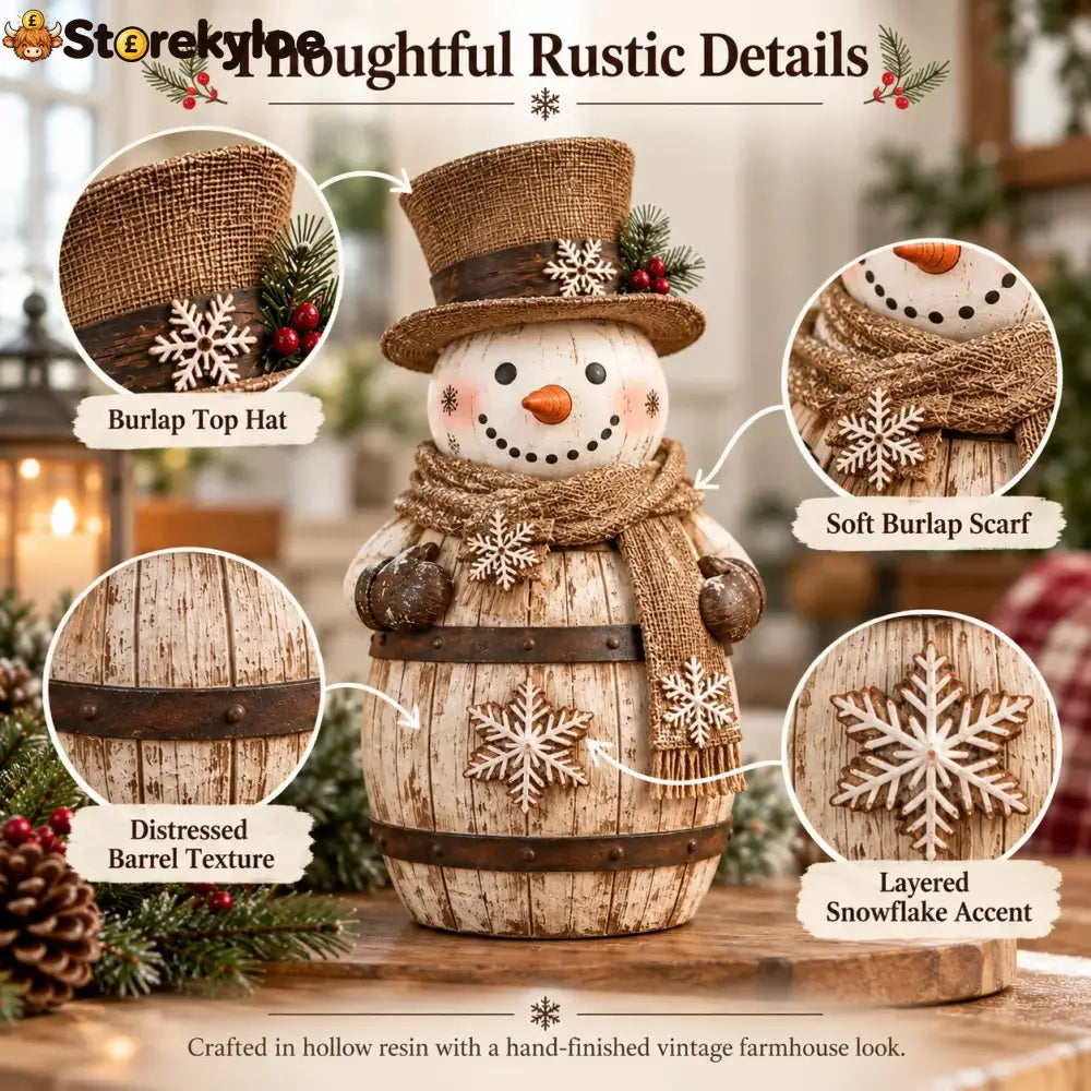☃️🎄 Frosted Barrel Snowman™ | Vintage Christmas Figurine