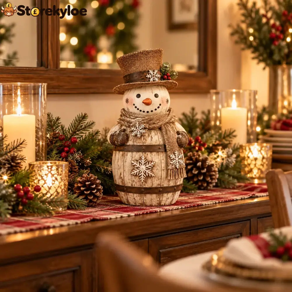 ☃️🎄 Frosted Barrel Snowman™ | Vintage Christmas Figurine
