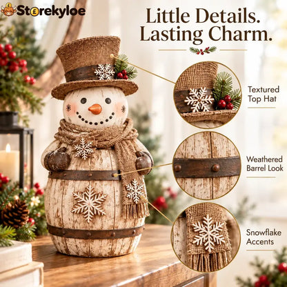 ☃️🎄 Frosted Barrel Snowman™ | Vintage Christmas Figurine