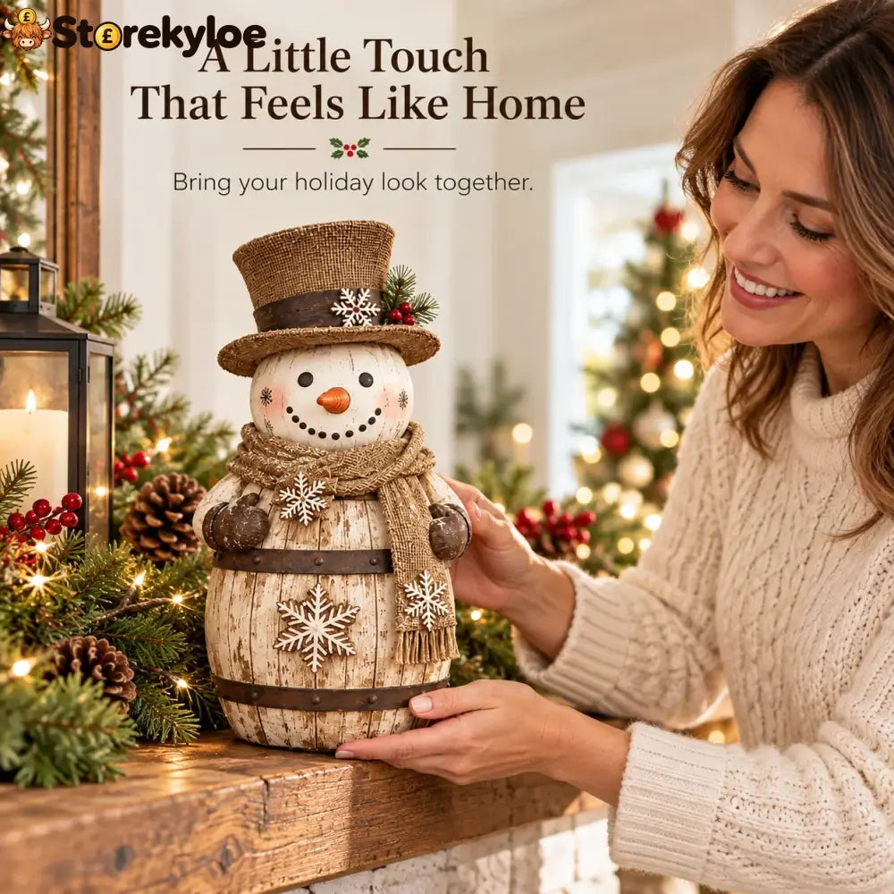 ☃️🎄 Frosted Barrel Snowman™ | Vintage Christmas Figurine