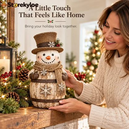 ☃️🎄 Frosted Barrel Snowman™ | Vintage Christmas Figurine