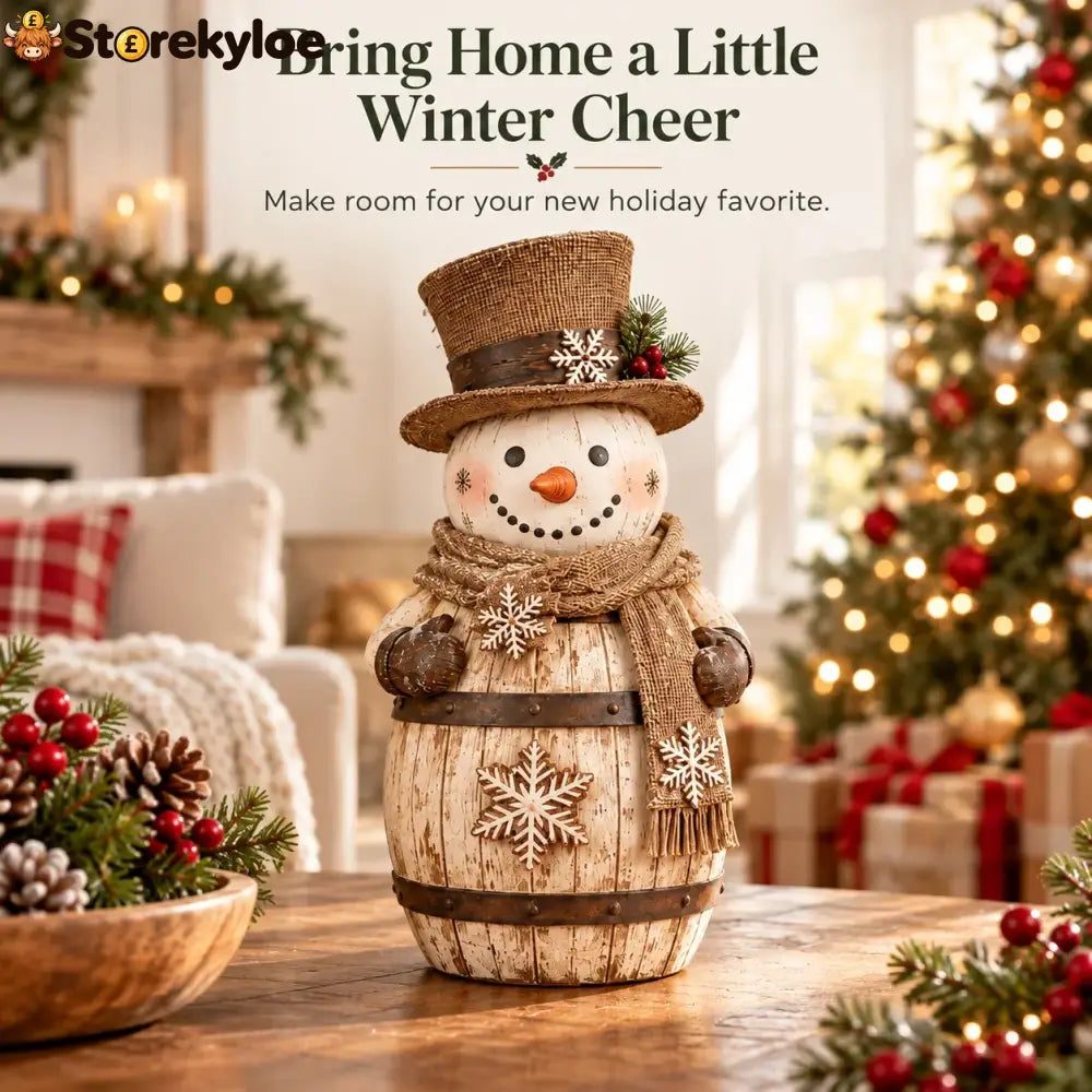 ☃️🎄 Frosted Barrel Snowman™ | Vintage Christmas Figurine