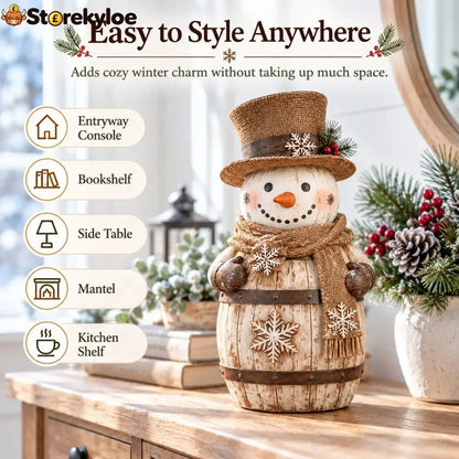 ☃️🎄 Frosted Barrel Snowman™ | Vintage Christmas Figurine