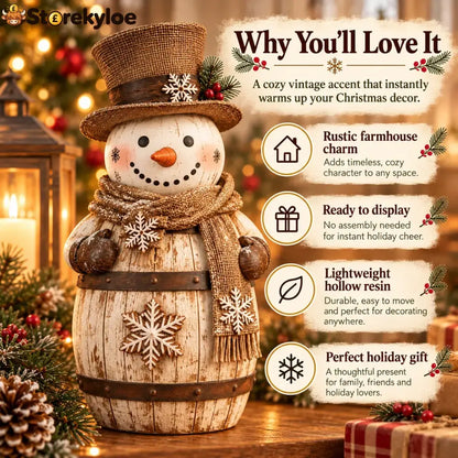 ☃️🎄 Frosted Barrel Snowman™ | Vintage Christmas Figurine