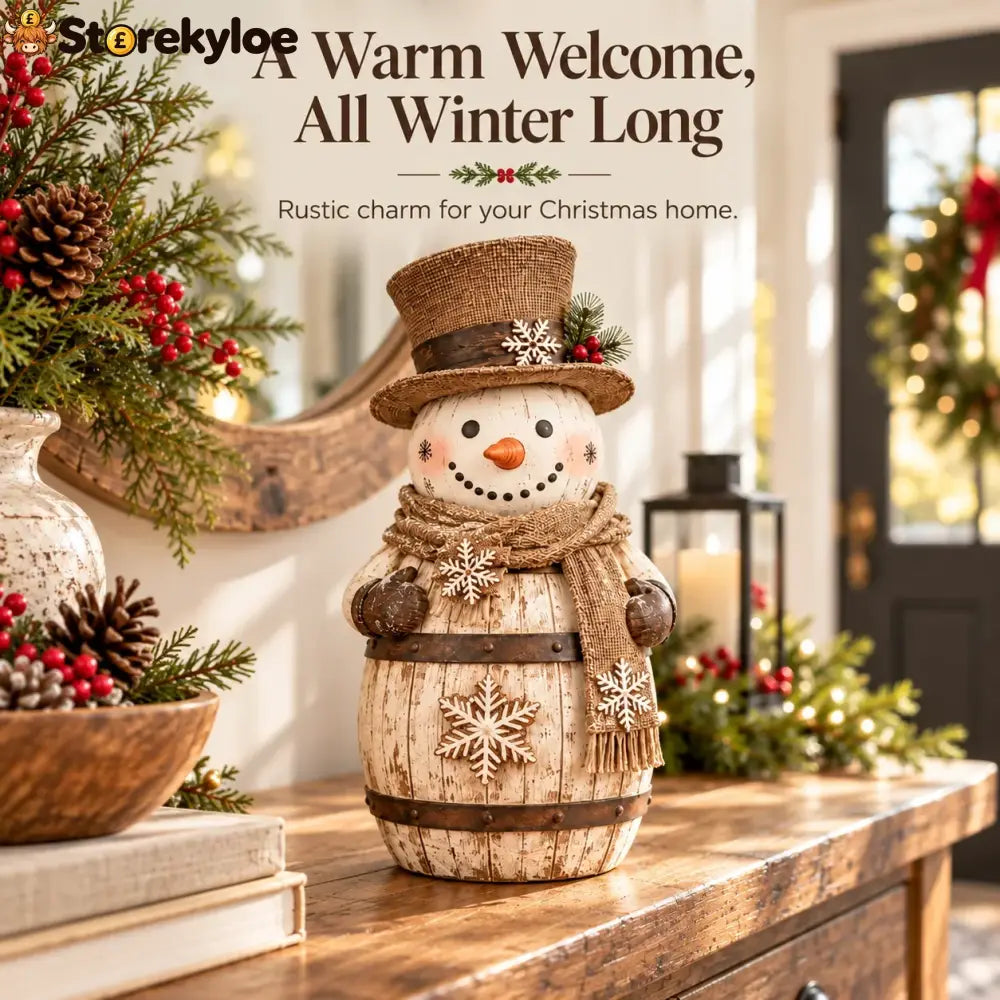 ☃️🎄 Frosted Barrel Snowman™ | Vintage Christmas Figurine