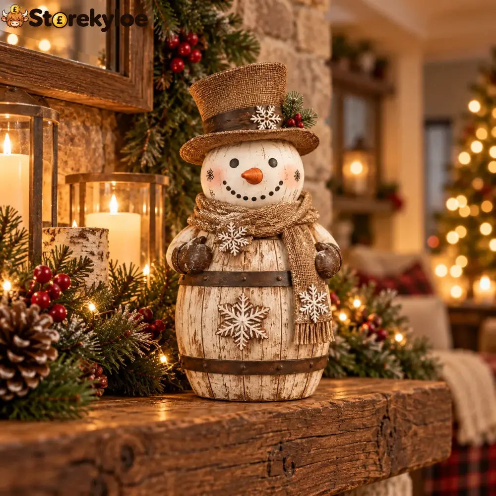 ☃️🎄 Frosted Barrel Snowman™ | Vintage Christmas Figurine