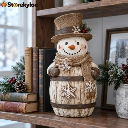 ☃️🎄 Frosted Barrel Snowman™ | Vintage Christmas Figurine