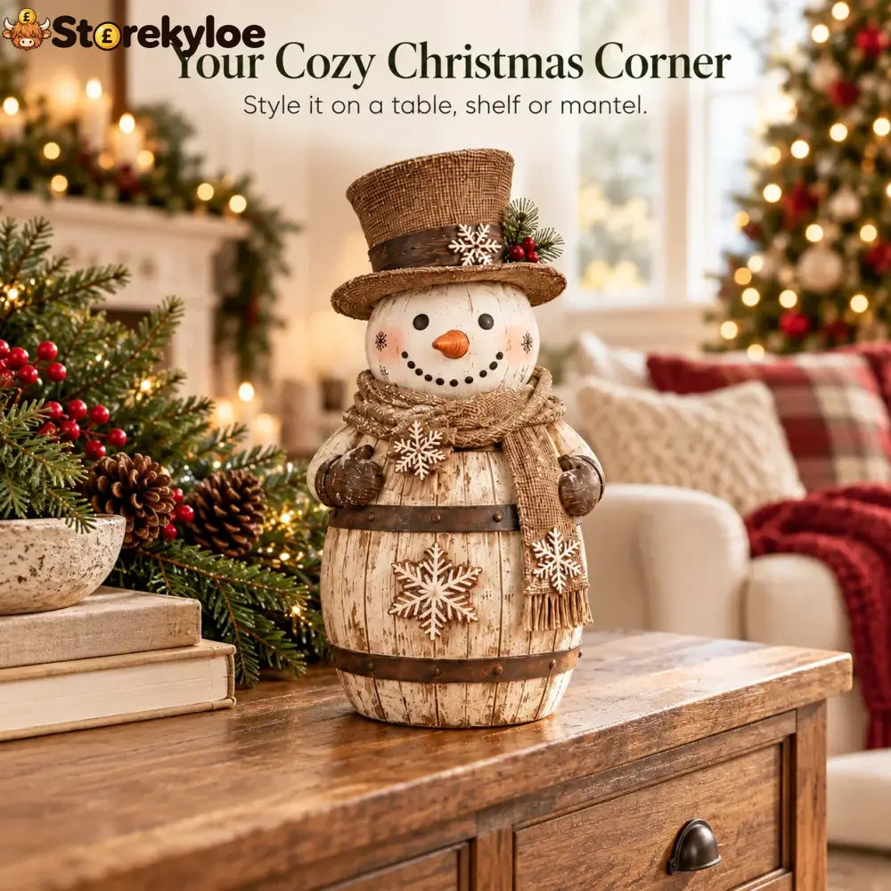 ☃️🎄 Frosted Barrel Snowman™ | Vintage Christmas Figurine