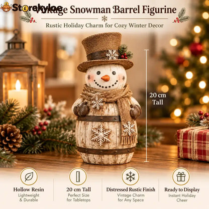 ☃️🎄 Frosted Barrel Snowman™ | Vintage Christmas Figurine