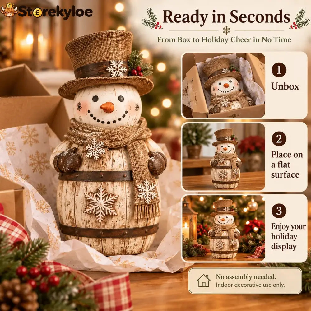 ☃️🎄 Frosted Barrel Snowman™ | Vintage Christmas Figurine