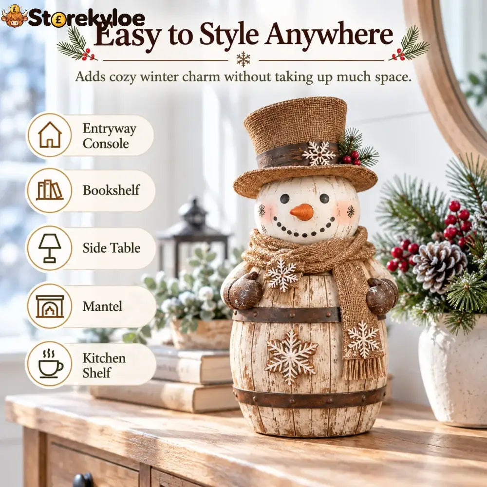 ☃️🎄 Frosted Barrel Snowman™ | Vintage Christmas Figurine
