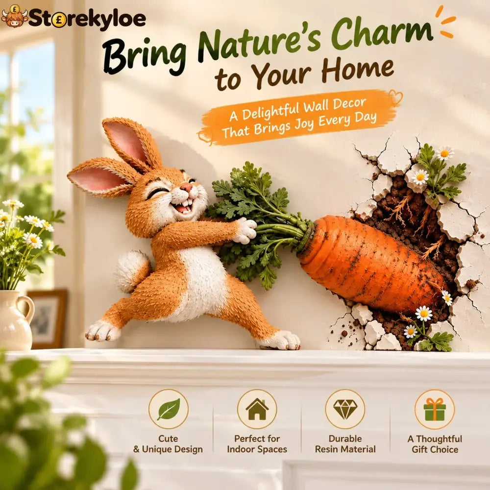 🐰 Funny Bunny Pulling Carrot Wall Decor - Left