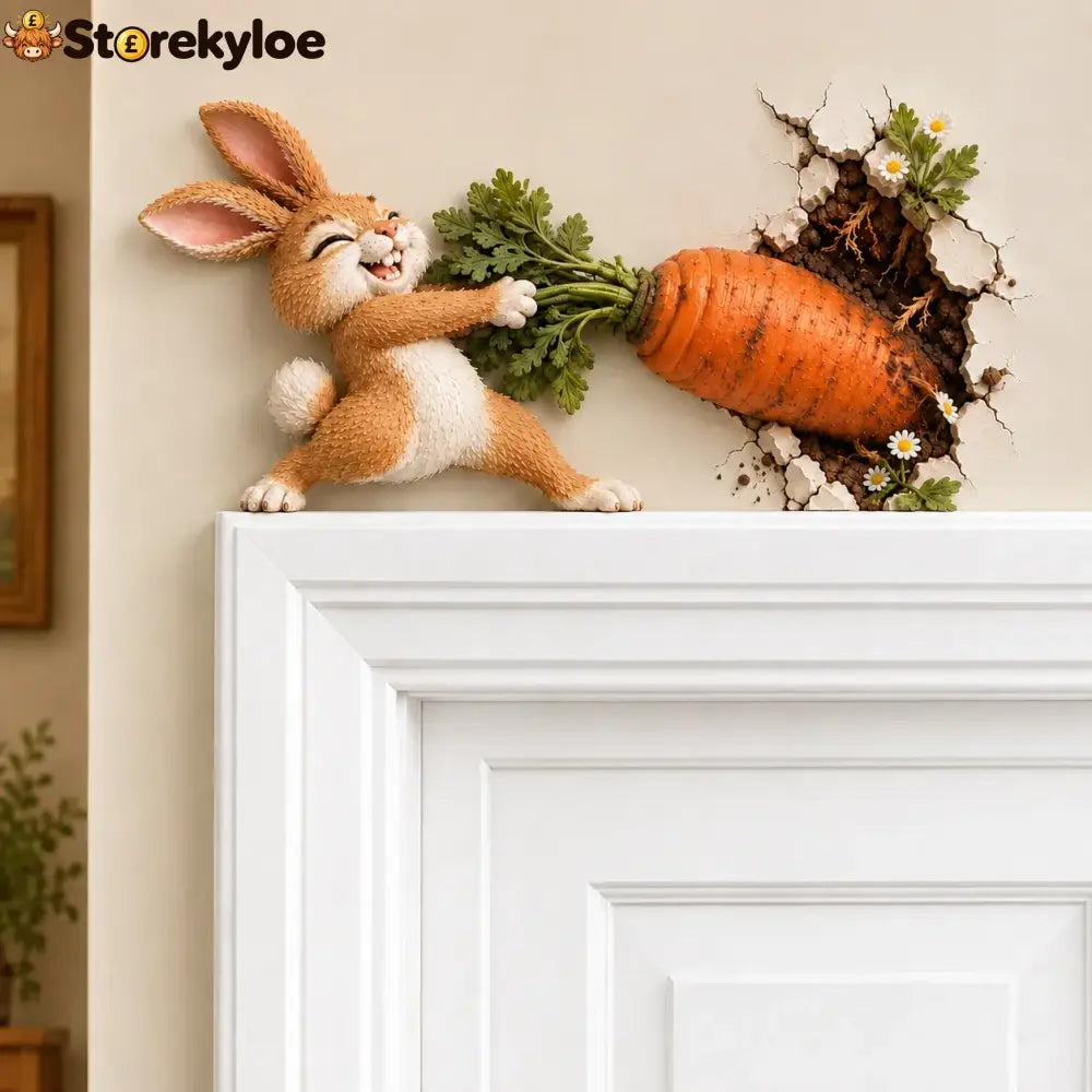 🐰 Funny Bunny Pulling Carrot Wall Decor - Left