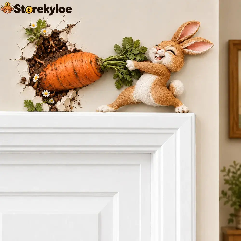 🐰 Funny Bunny Pulling Carrot Wall Decor - Left