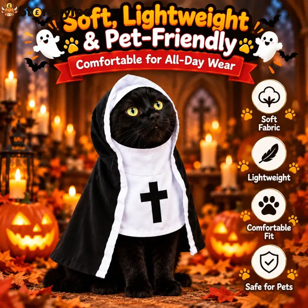 Funny Nun Pet Costume – Hooded Halloween Robe for Cats & Small Dogs Photo & Party Costume