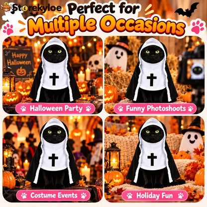 Funny Nun Pet Costume – Hooded Halloween Robe for Cats & Small Dogs Photo & Party Costume