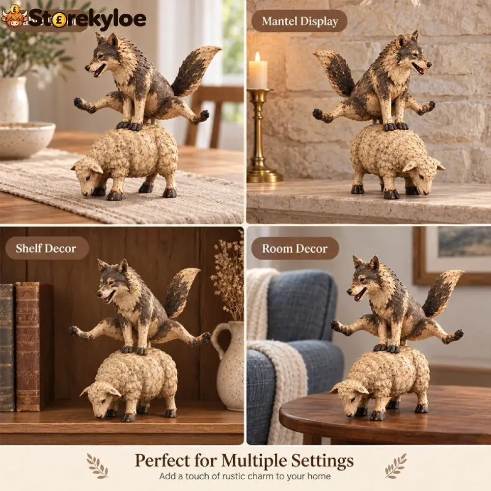 🐺funny Wolf Riding A Sheep Figurine🐑 | Rustic Farmhouse Animal Statue - Buy 1