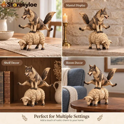 🐺funny Wolf Riding A Sheep Figurine🐑 | Rustic Farmhouse Animal Statue - Buy 1