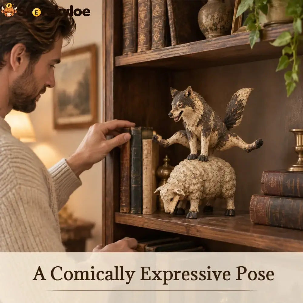 🐺funny Wolf Riding A Sheep Figurine🐑 | Rustic Farmhouse Animal Statue - Buy 1