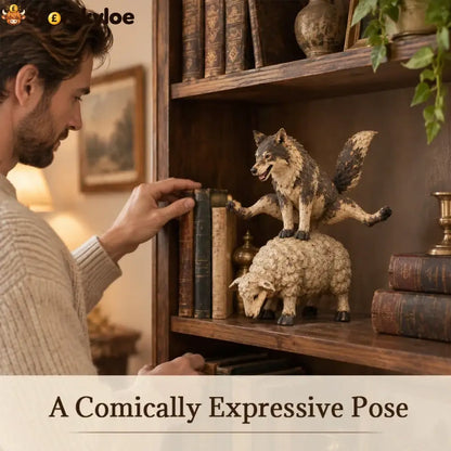 🐺funny Wolf Riding A Sheep Figurine🐑 | Rustic Farmhouse Animal Statue - Buy 1