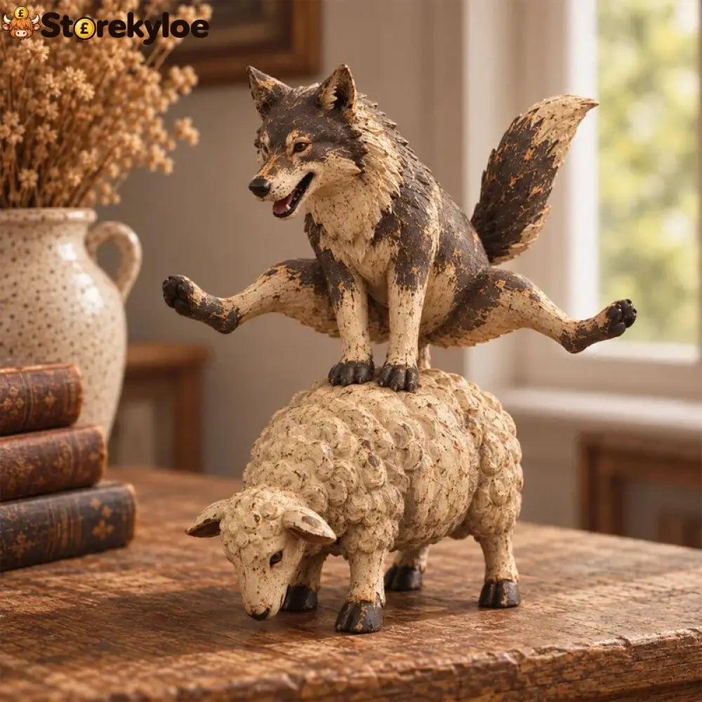 🐺funny Wolf Riding A Sheep Figurine🐑 | Rustic Farmhouse Animal Statue - Buy 1