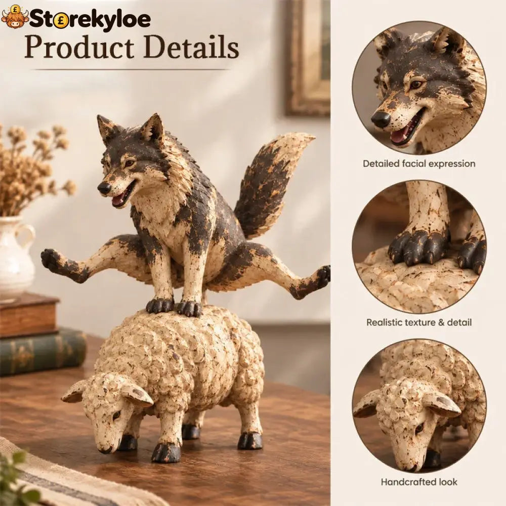 🐺funny Wolf Riding A Sheep Figurine🐑 | Rustic Farmhouse Animal Statue - Buy 1