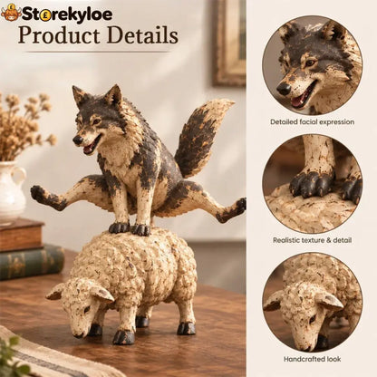 🐺funny Wolf Riding A Sheep Figurine🐑 | Rustic Farmhouse Animal Statue - Buy 1