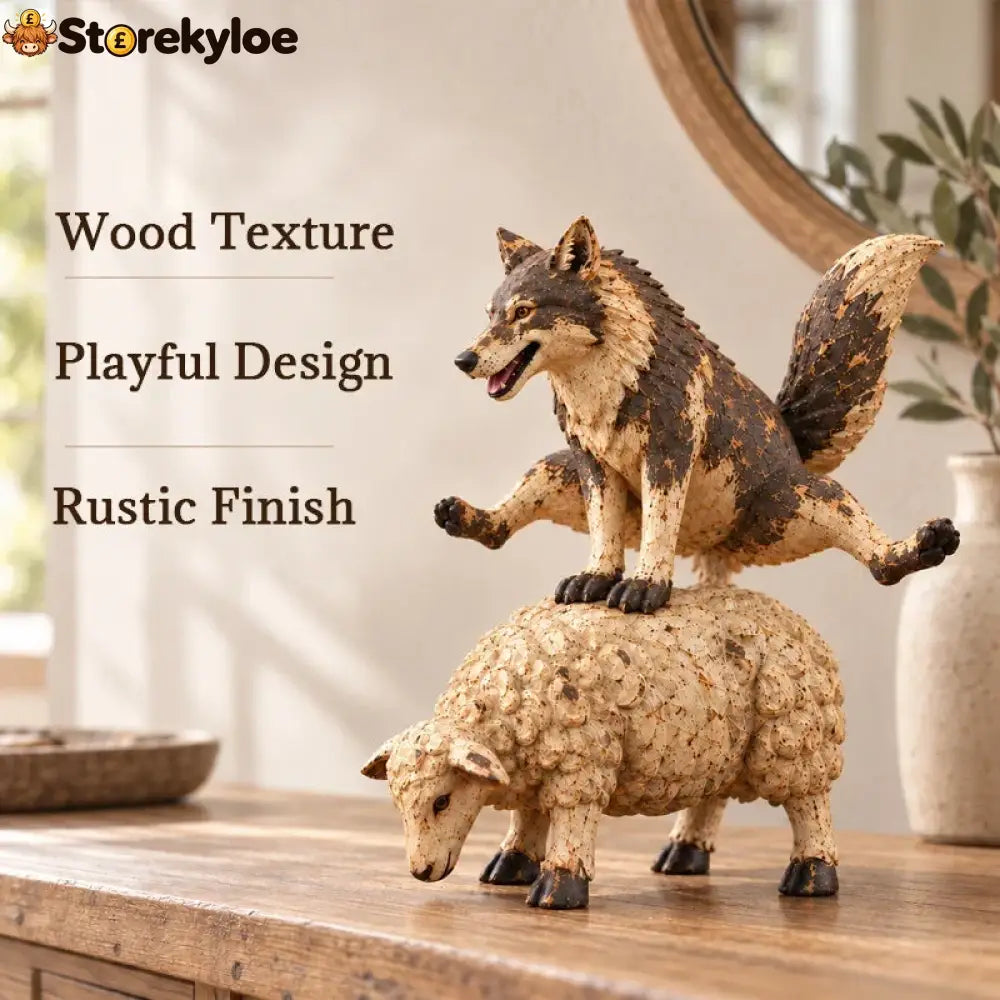 🐺funny Wolf Riding A Sheep Figurine🐑 | Rustic Farmhouse Animal Statue - Buy 1