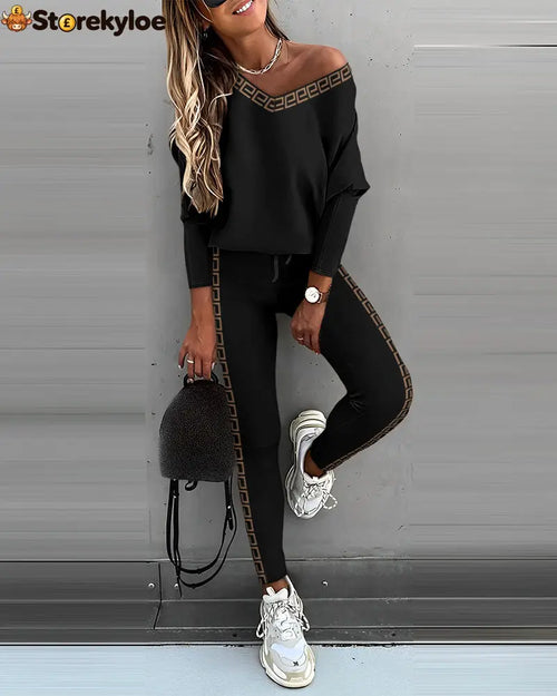 Geo Tape Patch Gigot Sleeve Top & Pants Set