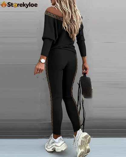 Geo Tape Patch Gigot Sleeve Top & Pants Set