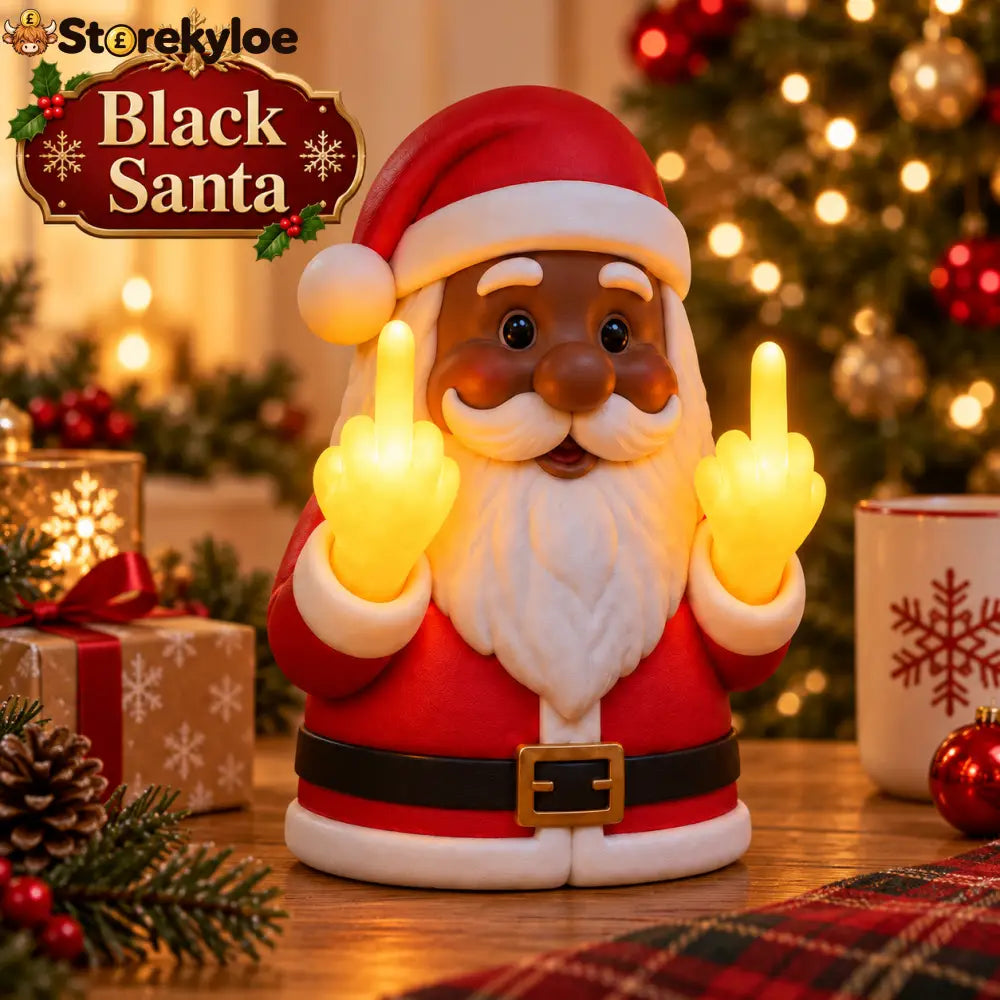 Glowing Middle Finger Santa Lamp Fun Festive Desk Ornament For Holiday - Black Santa
