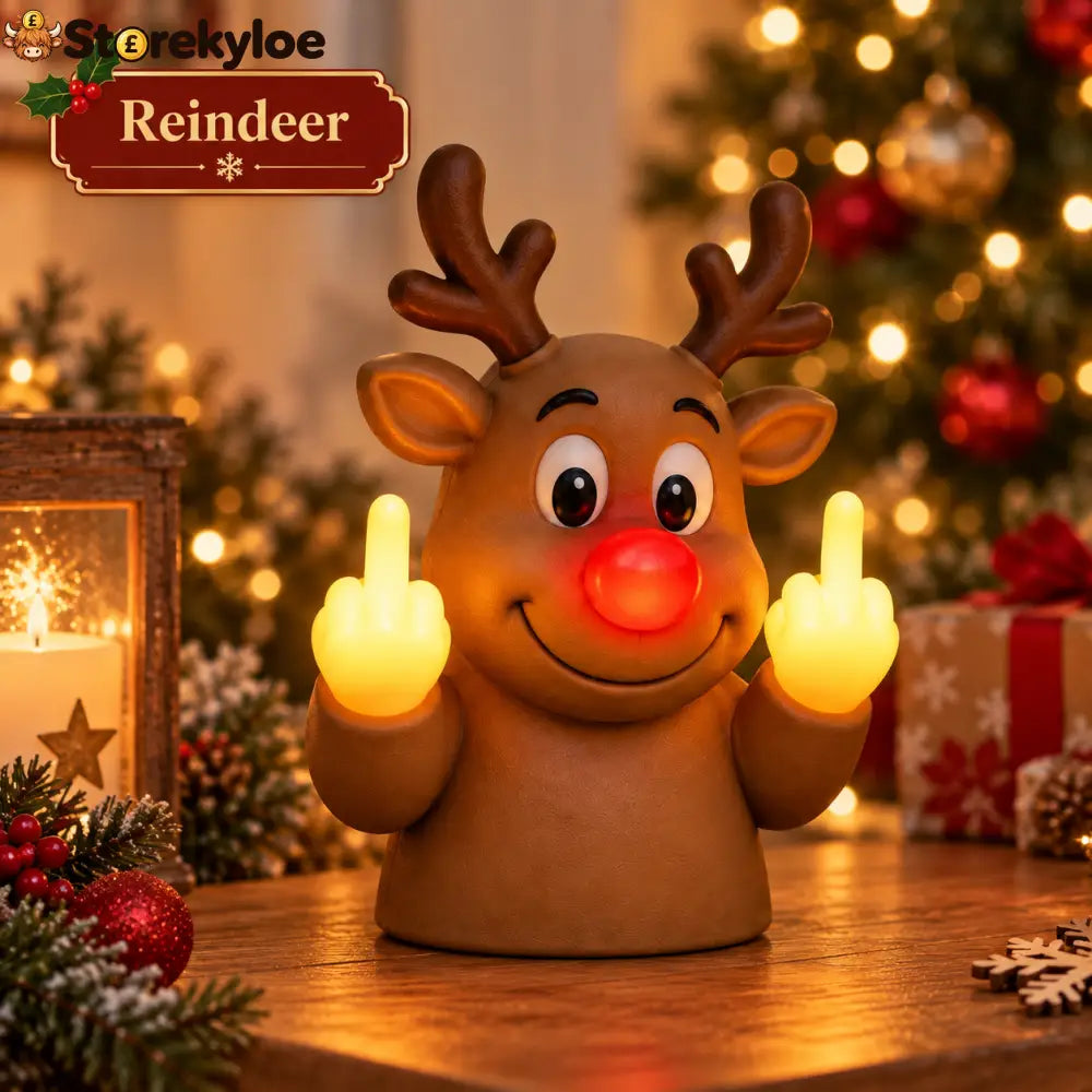 Glowing Middle Finger Santa Lamp Fun Festive Desk Ornament For Holiday - Reindeer
