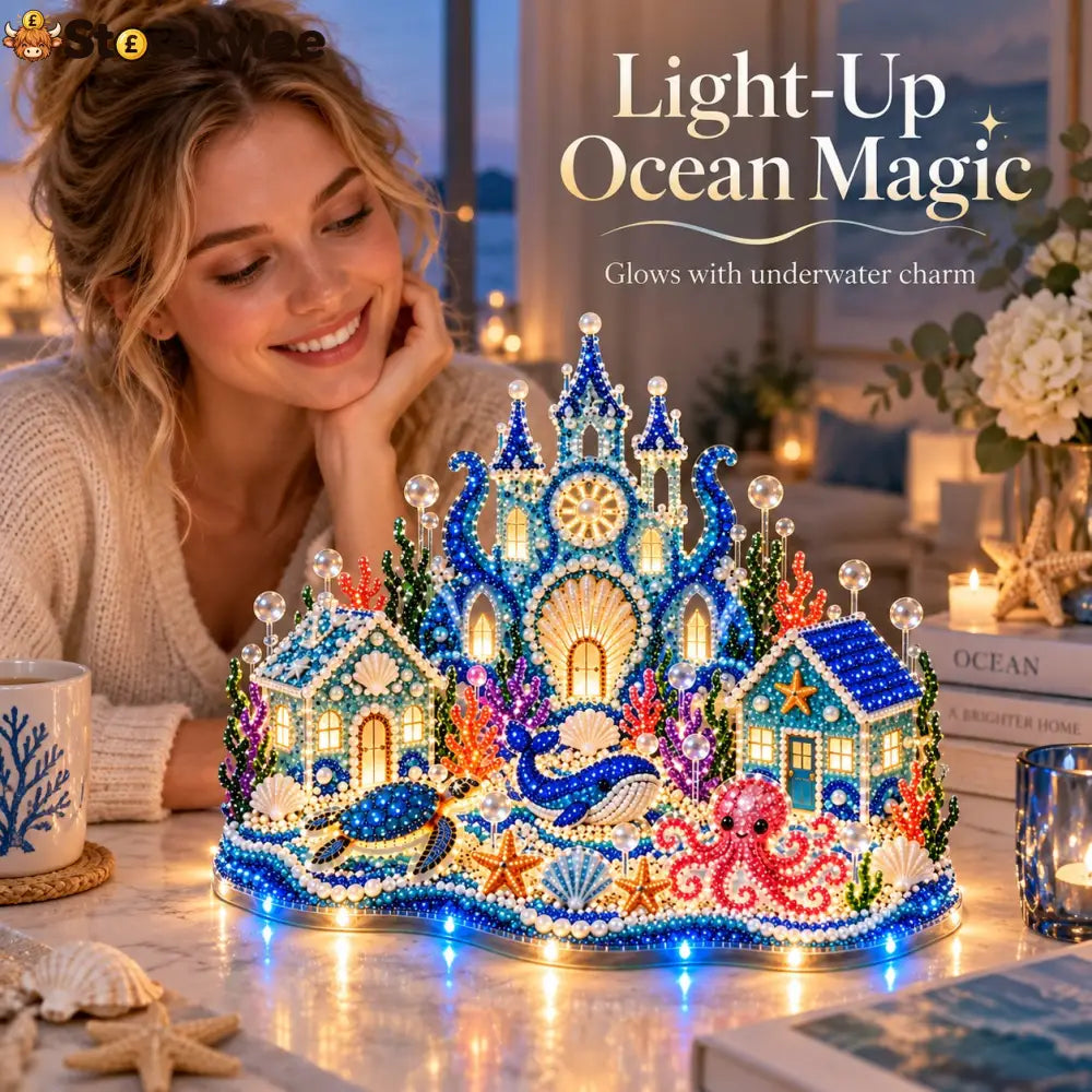 🌊 Glowing Underwater Village 3D Diamond Painting Kit – Make Your Own Light-Up Ocean Castle - Products