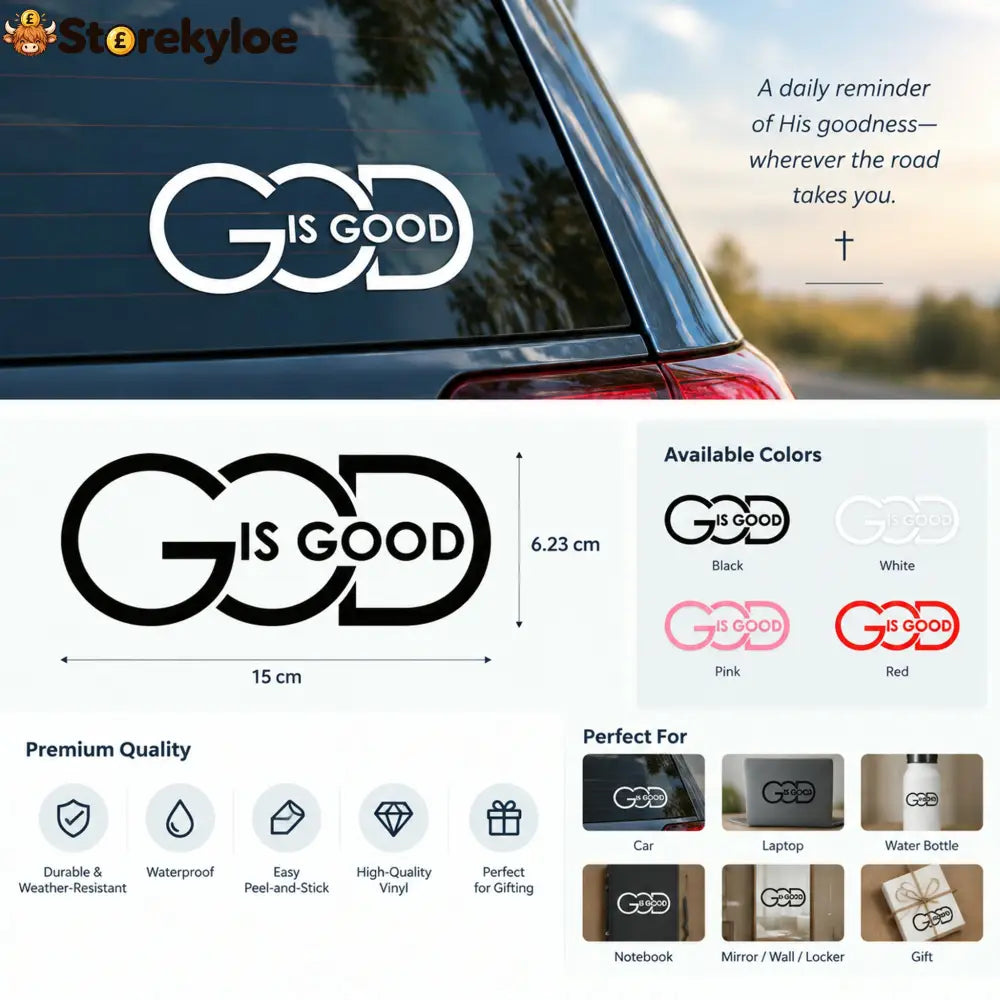 🙏 ’God Is Good’ Christian Car Decal Sticker | Premium Religious Décor
