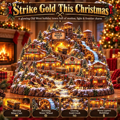 ⛏️✨ Gold Rush Christmas Mining Town™ – Lighted Old West Village with Moving Mine Cart & Gold Creek