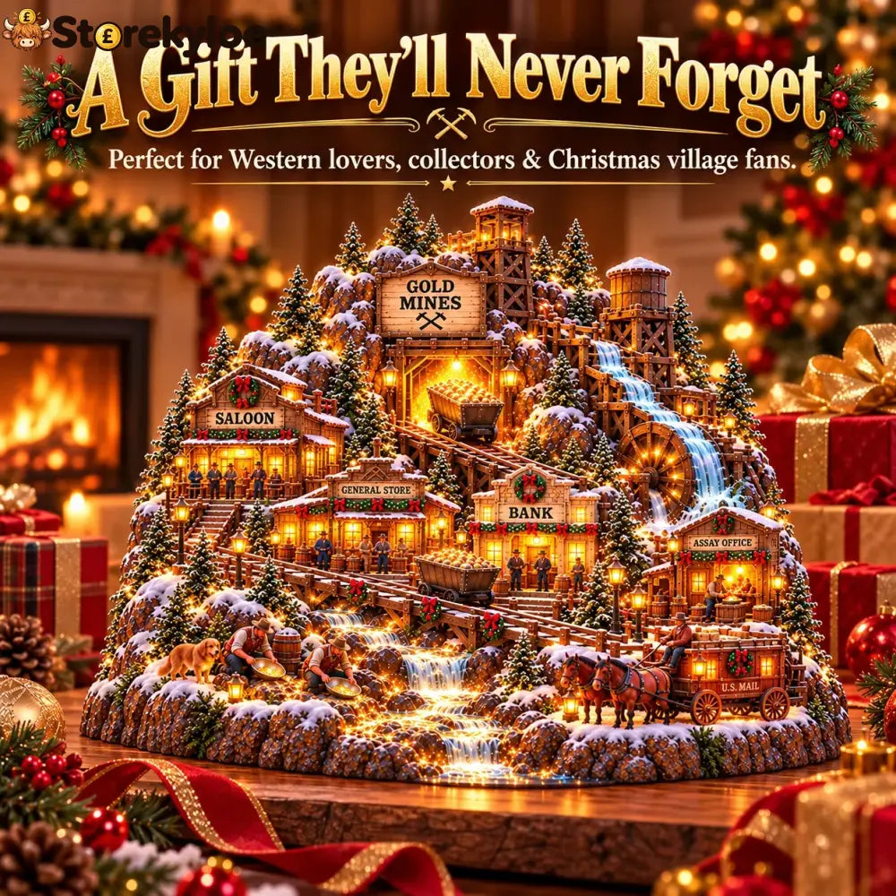 ⛏️✨ Gold Rush Christmas Mining Town™ – Lighted Old West Village with Moving Mine Cart & Gold Creek