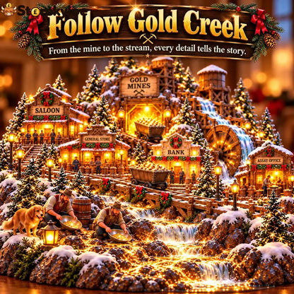 ⛏️✨ Gold Rush Christmas Mining Town™ – Lighted Old West Village with Moving Mine Cart & Gold Creek