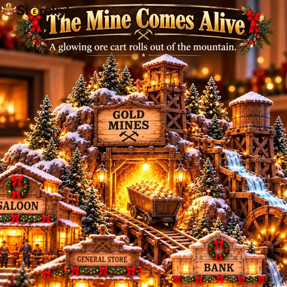 ⛏️✨ Gold Rush Christmas Mining Town™ – Lighted Old West Village with Moving Mine Cart & Gold Creek