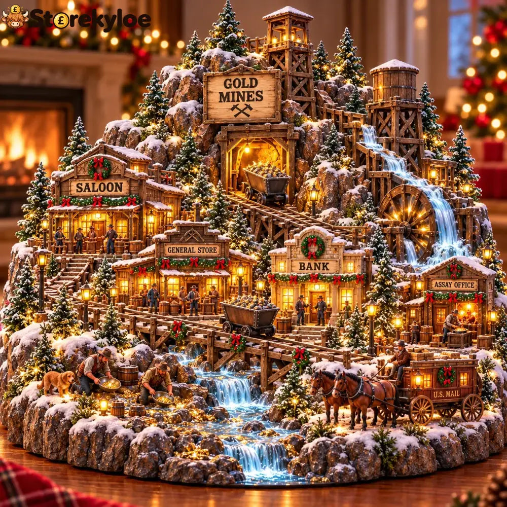 ⛏️✨ Gold Rush Christmas Mining Town™ – Lighted Old West Village with Moving Mine Cart & Gold Creek