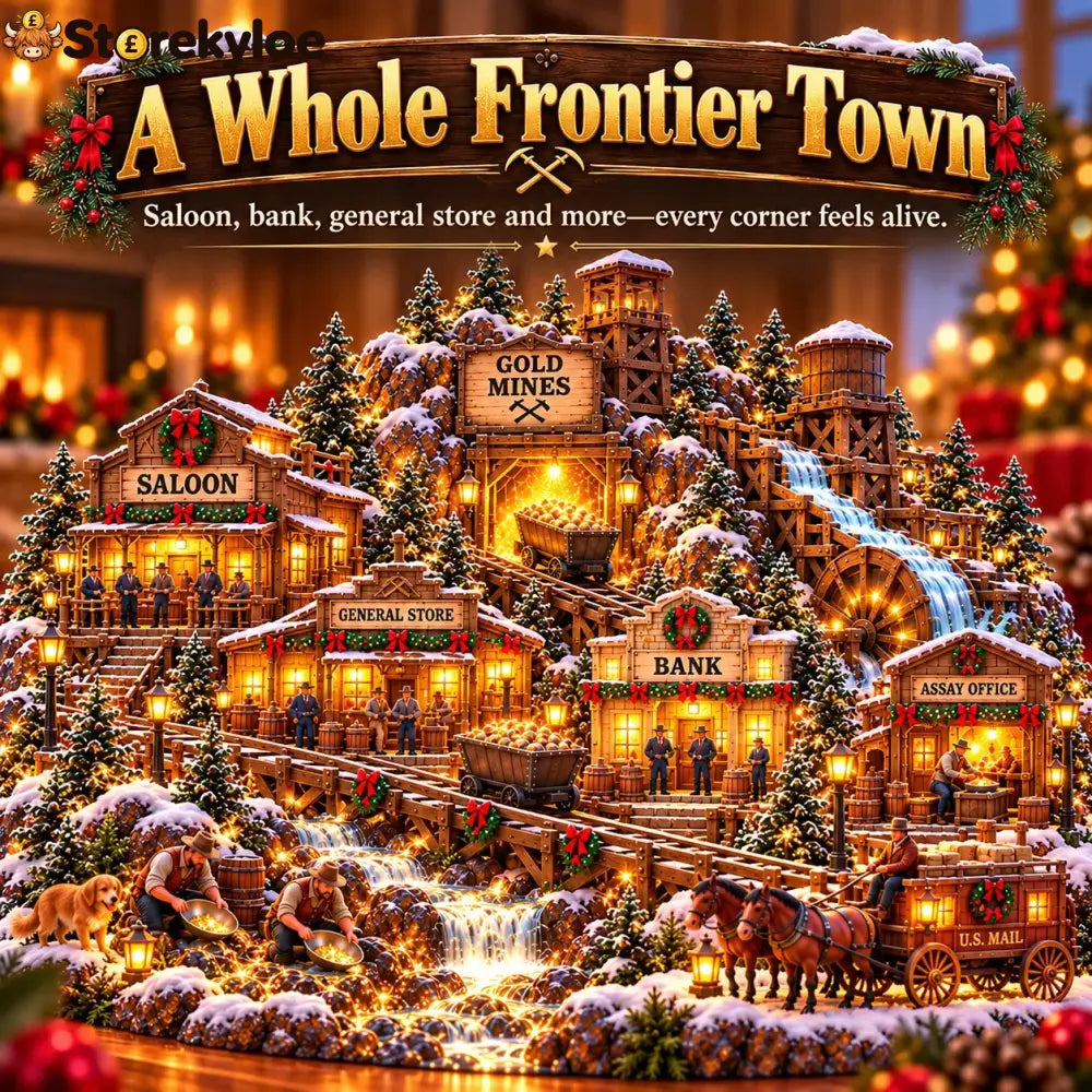 ⛏️✨ Gold Rush Christmas Mining Town™ – Lighted Old West Village with Moving Mine Cart & Gold Creek