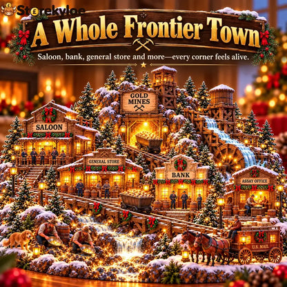 ⛏️✨ Gold Rush Christmas Mining Town™ – Lighted Old West Village with Moving Mine Cart & Gold Creek