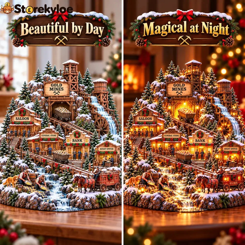 ⛏️✨ Gold Rush Christmas Mining Town™ – Lighted Old West Village with Moving Mine Cart & Gold Creek